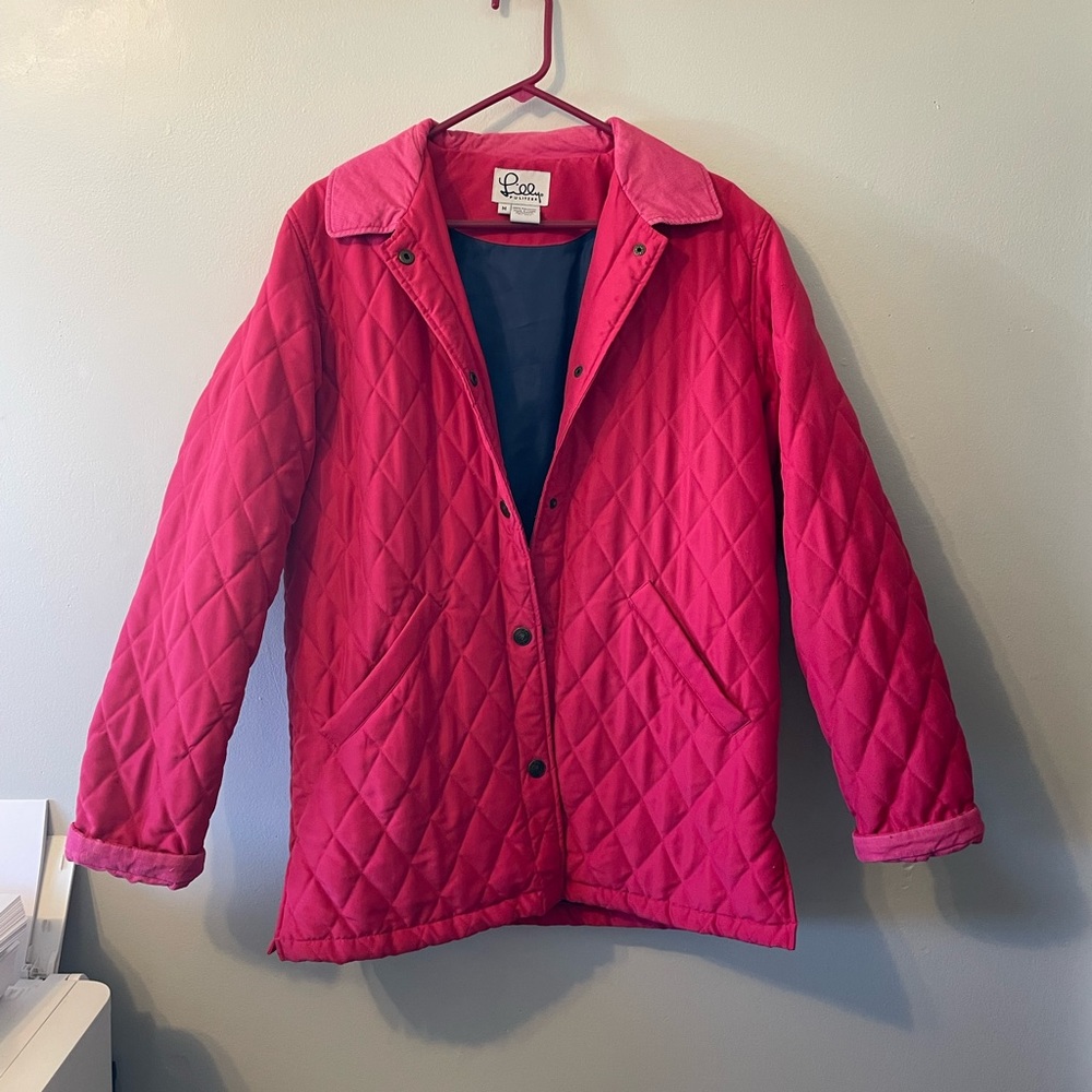 VINTAGE LILLY PULITZER coat pink quilted retro designer size medium